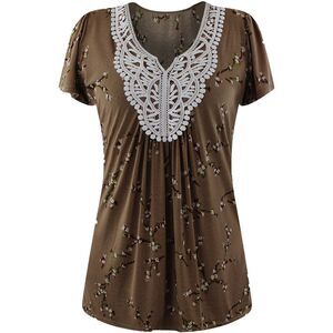 Taupe Short Sleeve Crochet Neck Top